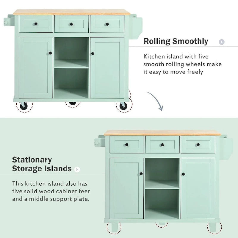 Kitchen Island Cart with Wheels Drop-Leaf, Storage Racks