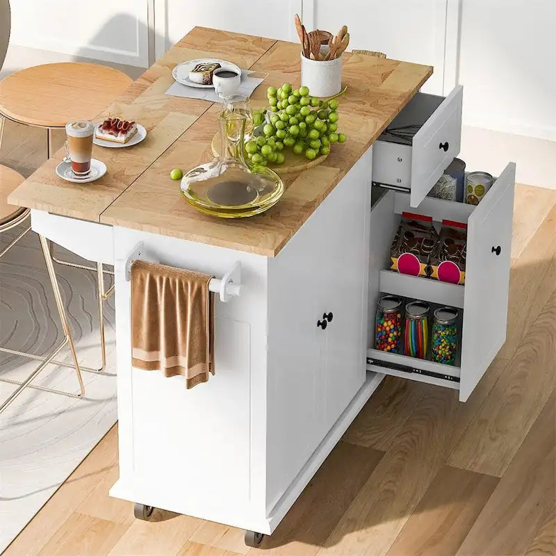 Rolling Kitchen Cart with Internal Storage Rack and Pull Out Cabinet - N/A