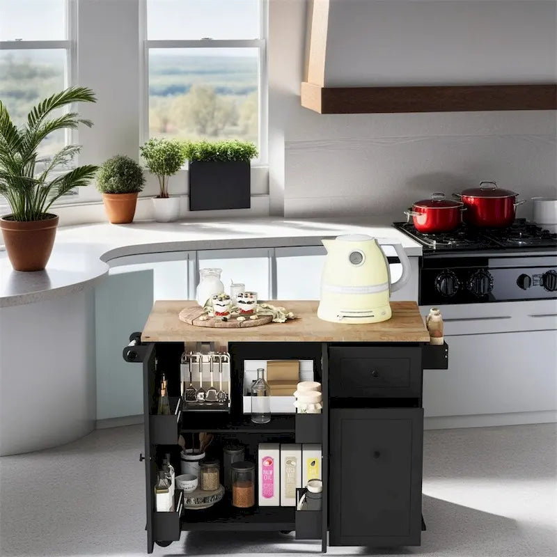 Rolling Kitchen Cart with Internal Storage Rack and Pull Out Cabinet - N/A