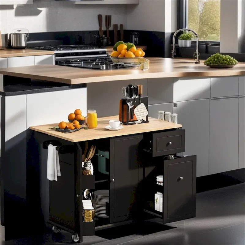 Rolling Kitchen Cart with Internal Storage Rack and Pull Out Cabinet - N/A
