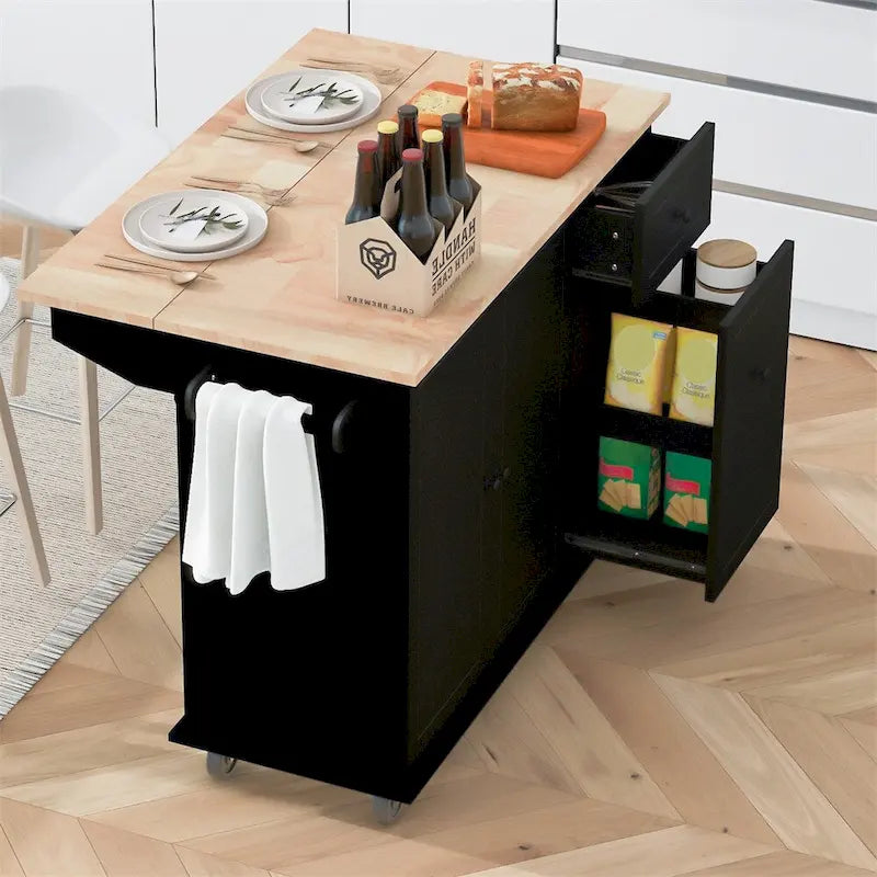 Rolling Kitchen Cart with Internal Storage Rack and Pull Out Cabinet - N/A