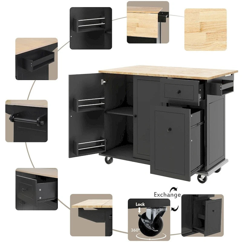 Rolling Kitchen Cart with Internal Storage Rack and Pull Out Cabinet - N/A