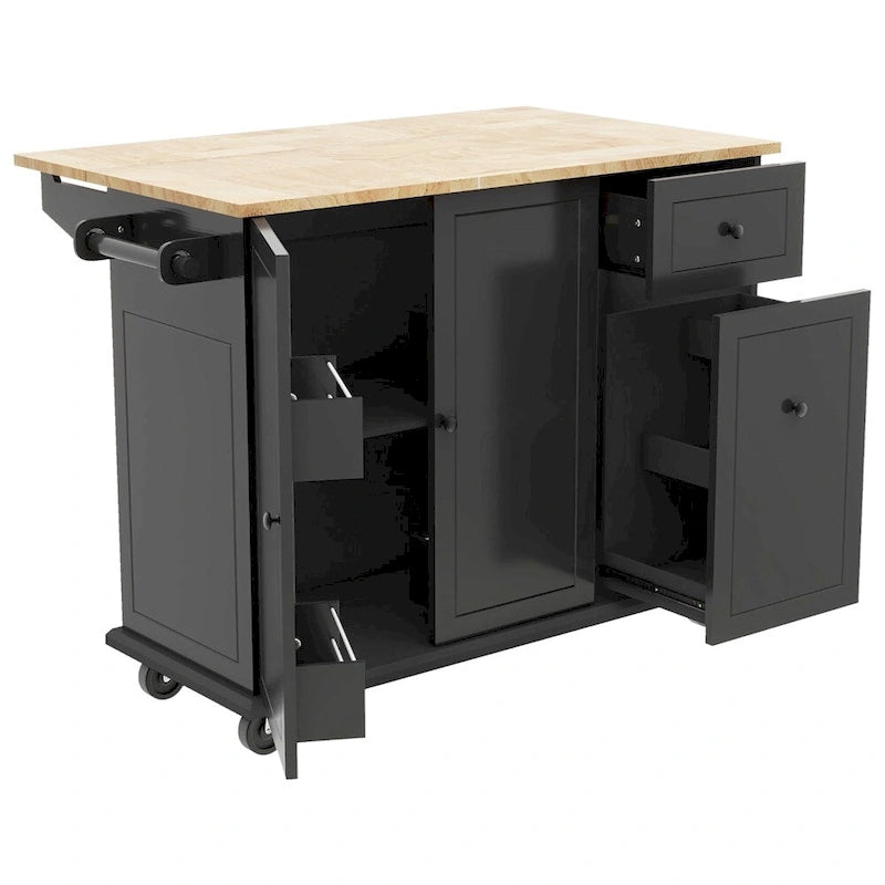 Rolling Kitchen Cart with Internal Storage Rack and Pull Out Cabinet - N/A