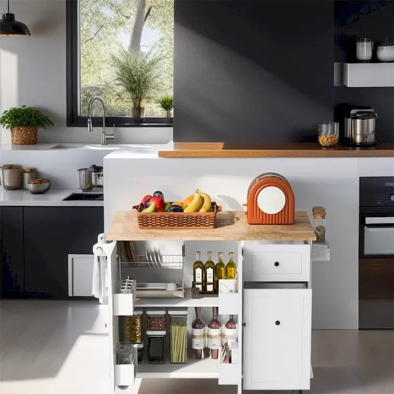 Rolling Kitchen Cart with Internal Storage Rack and Pull Out Cabinet - N/A