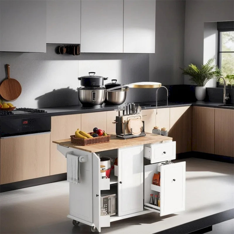 Rolling Kitchen Cart with Internal Storage Rack and Pull Out Cabinet - N/A