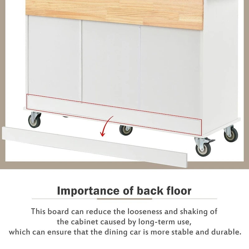52.7 W Folding Multifunctional Lockable Wheel Kitchen Cart with 2 Doors and 3 Drawers