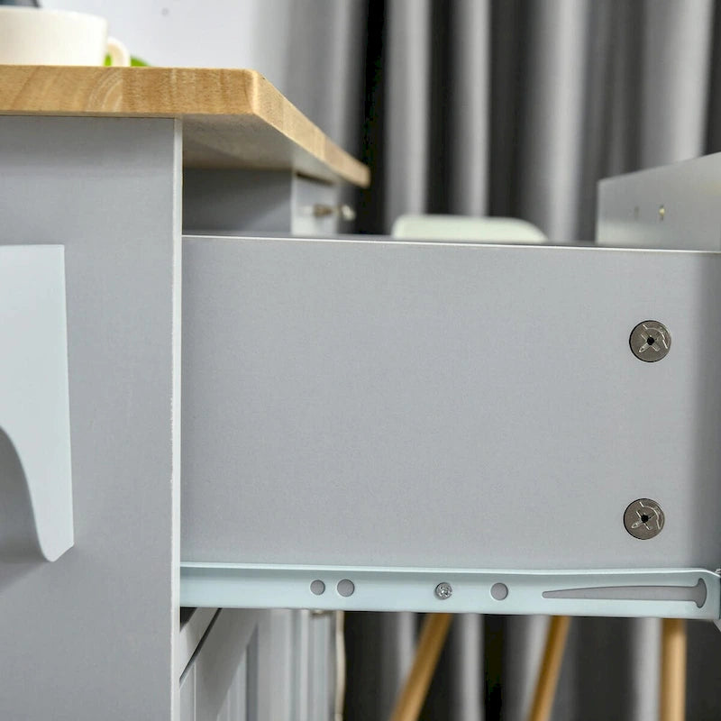 Mobile Kitchen Island with Wood Top, Drawers, Cabinets, Adjustable Shelves, and Towel Rack
