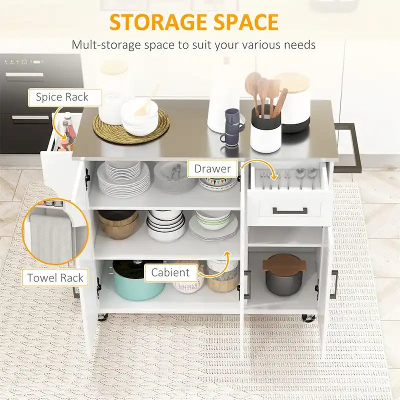 Kitchen Island with Storage,Rolling Kitchen Island on Wheels w/Drawer