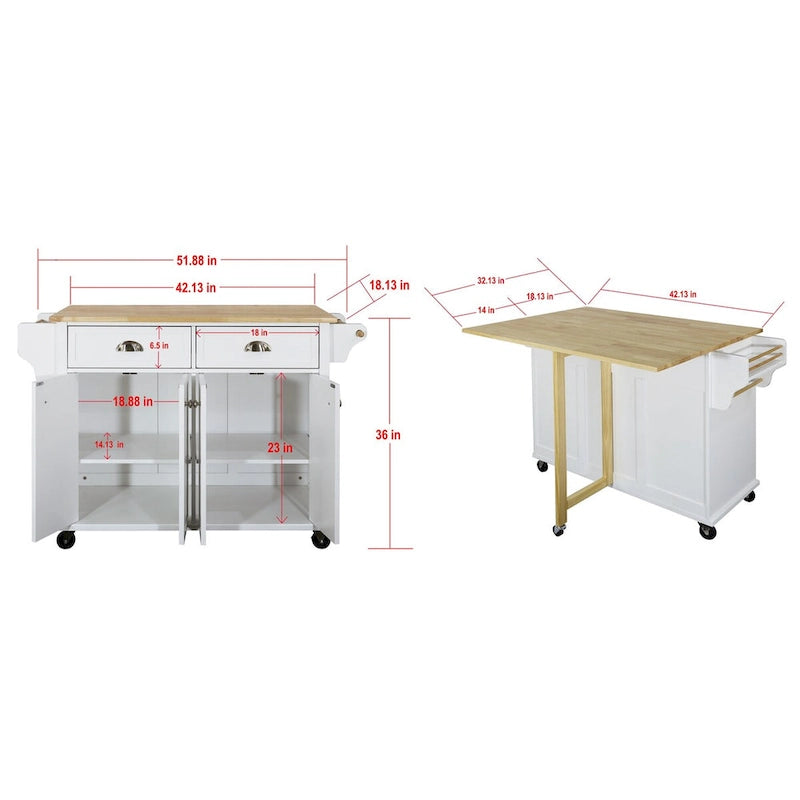 Cambridge Natural Wood Top Kitchen Island with Storage, Easy-Glide Drawers and Heavy-Duty Casters