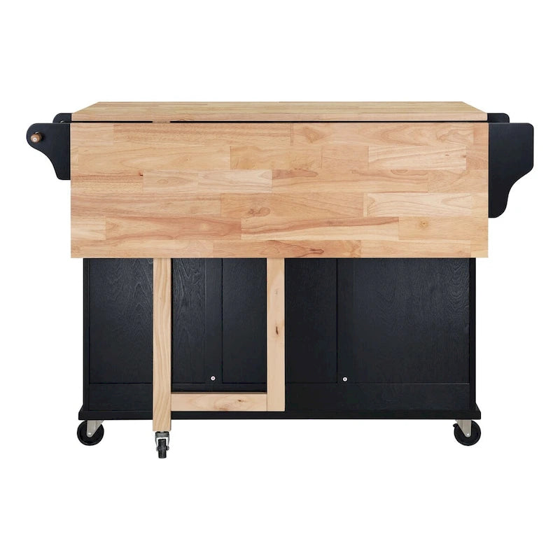 Cambridge Natural Wood Top Kitchen Island with Storage, Easy-Glide Drawers and Heavy-Duty Casters