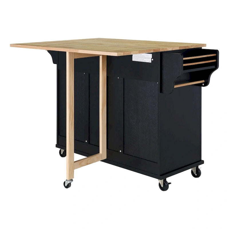 Cambridge Natural Wood Top Kitchen Island with Storage, Easy-Glide Drawers and Heavy-Duty Casters