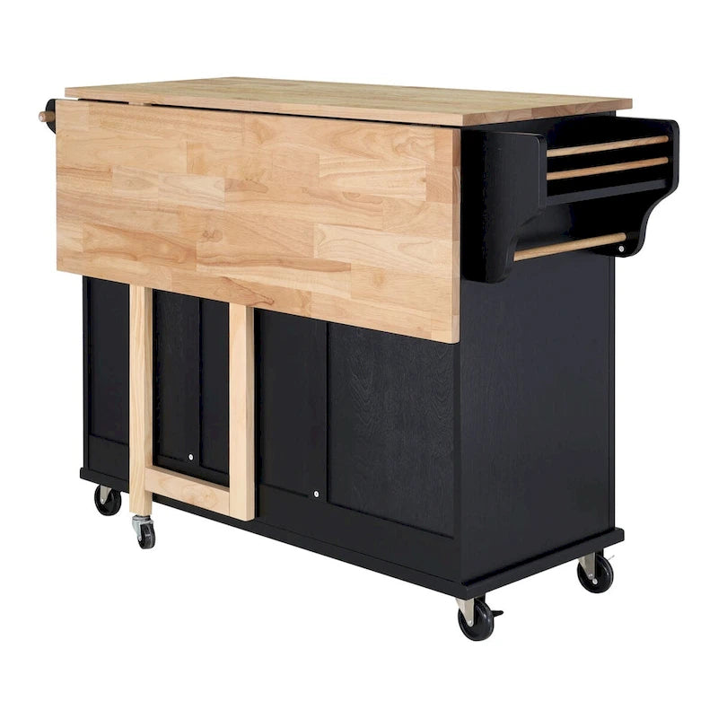 Cambridge Natural Wood Top Kitchen Island with Storage, Easy-Glide Drawers and Heavy-Duty Casters