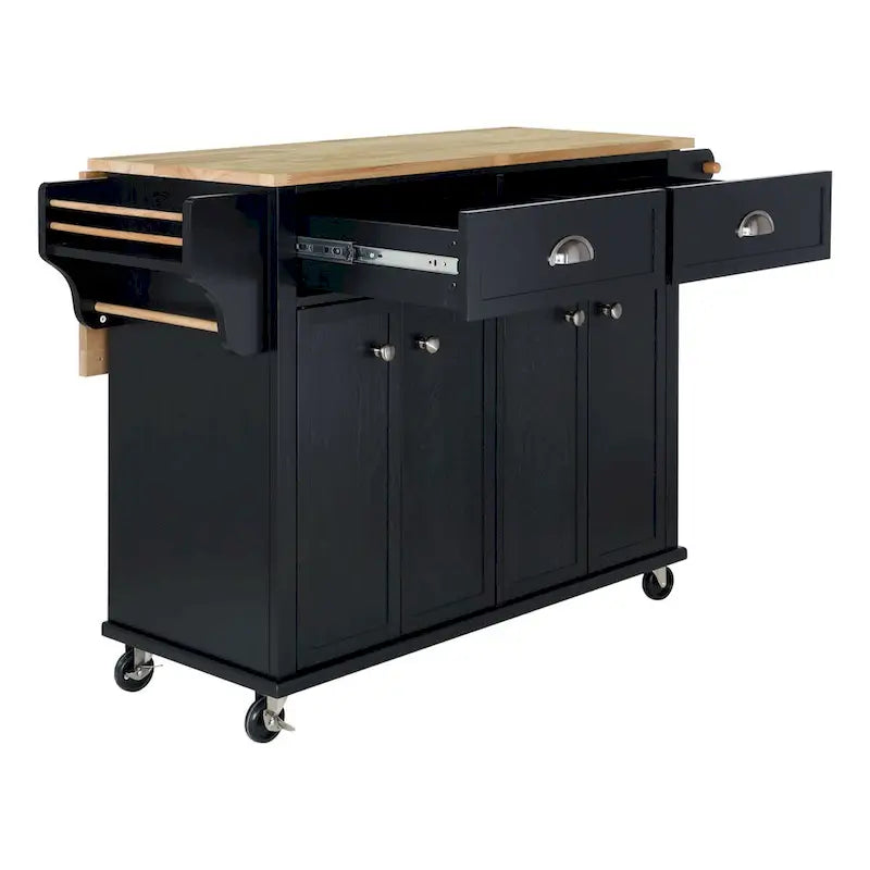 Cambridge Natural Wood Top Kitchen Island with Storage, Easy-Glide Drawers and Heavy-Duty Casters
