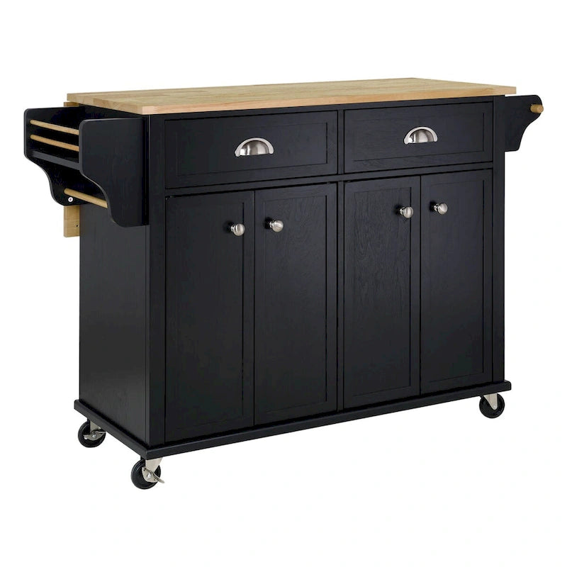 Cambridge Natural Wood Top Kitchen Island with Storage, Easy-Glide Drawers and Heavy-Duty Casters