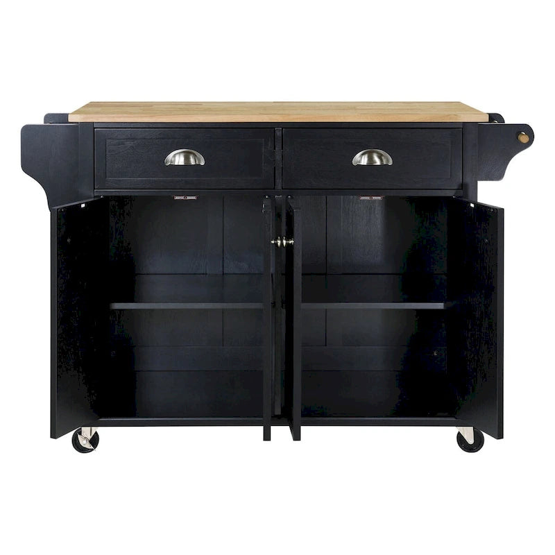 Cambridge Natural Wood Top Kitchen Island with Storage, Easy-Glide Drawers and Heavy-Duty Casters