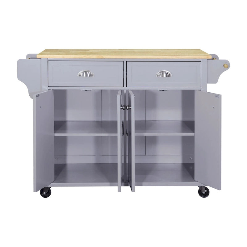 Cambridge Natural Wood Top Kitchen Island with Storage, Easy-Glide Drawers and Heavy-Duty Casters