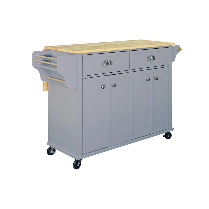 Cambridge Natural Wood Top Kitchen Island with Storage, Easy-Glide Drawers and Heavy-Duty Casters