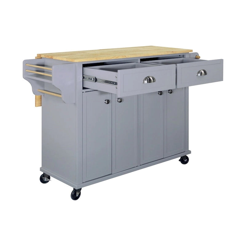Cambridge Natural Wood Top Kitchen Island with Storage, Easy-Glide Drawers and Heavy-Duty Casters