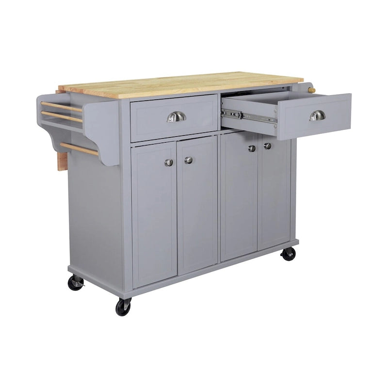 Cambridge Natural Wood Top Kitchen Island with Storage, Easy-Glide Drawers and Heavy-Duty Casters