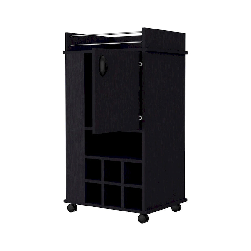 Allandale 1-Door Bar Cart with Wine Rack and Casters Black
