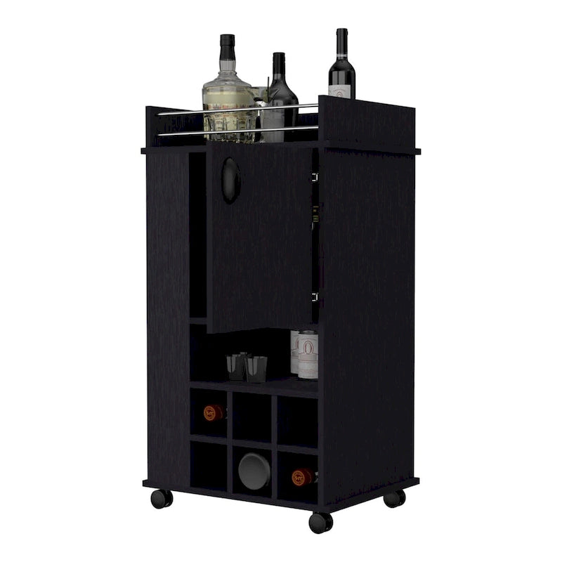 Allandale 1-Door Bar Cart with Wine Rack and Casters Black