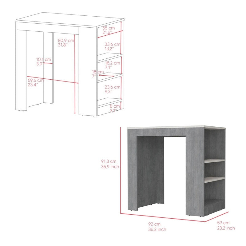 Kitchen Island Doyle, Kitchen, Concrete Gray / Ibiza Marble,High quality and durable