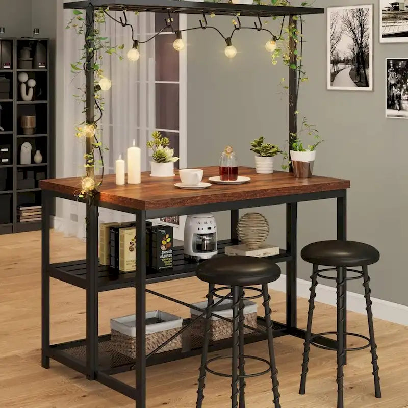 42 3 Tier Kitchen Island Table with Storage Shelf and Hooks - N/A