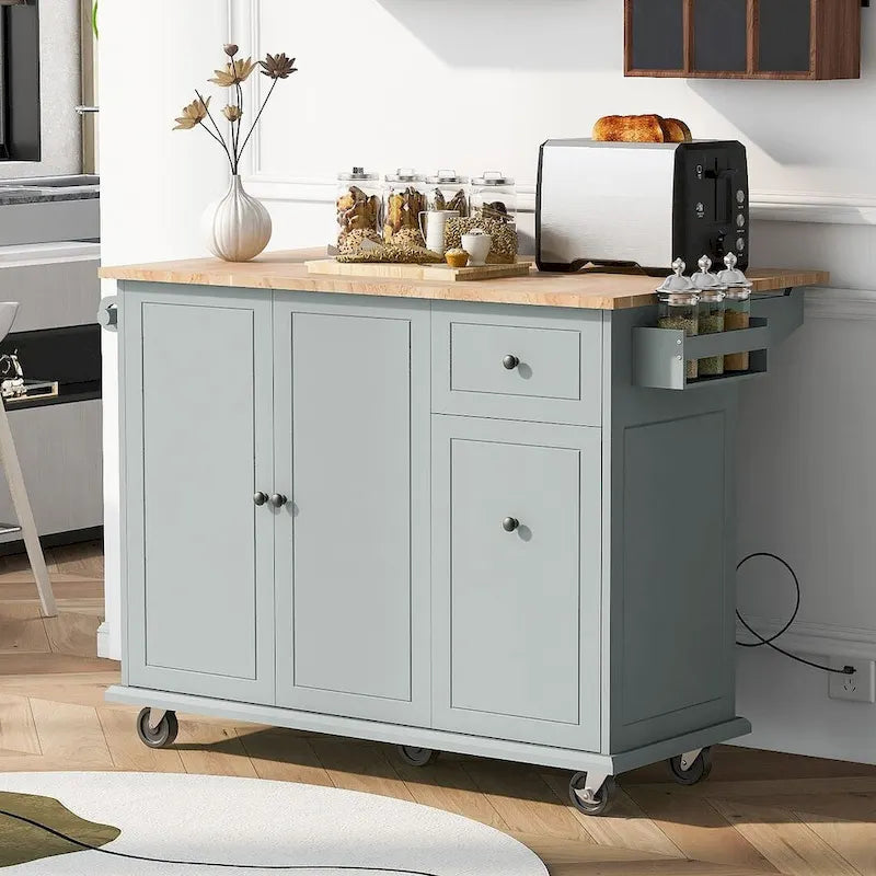 53.9 W Modern Versatile Kitchen Island with Drop Leaf and 3 Drawer Cabinets