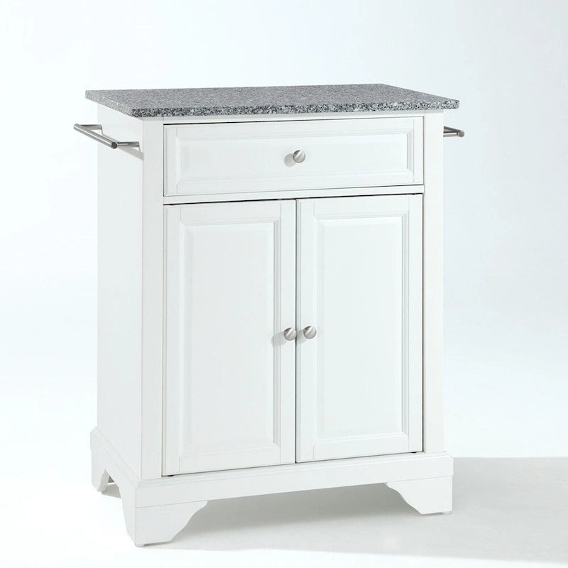 Crosley LaFayette Solid Granite Top Portable Kitchen Island in White Finish - 31 W x 18 D x 35 H