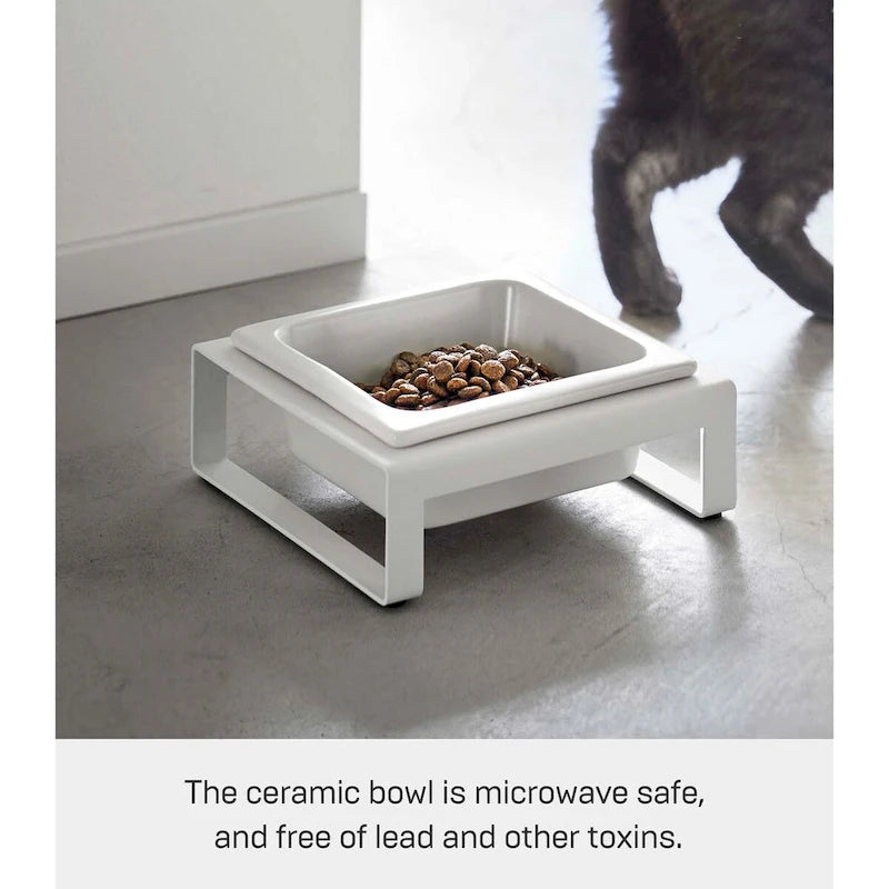 Yamazaki Home Single Pet Food Bowl - Two Styles, Steel and Ceramic, Short, 1.25 - L 6.1 x W 5.91 x H 2.36 inches