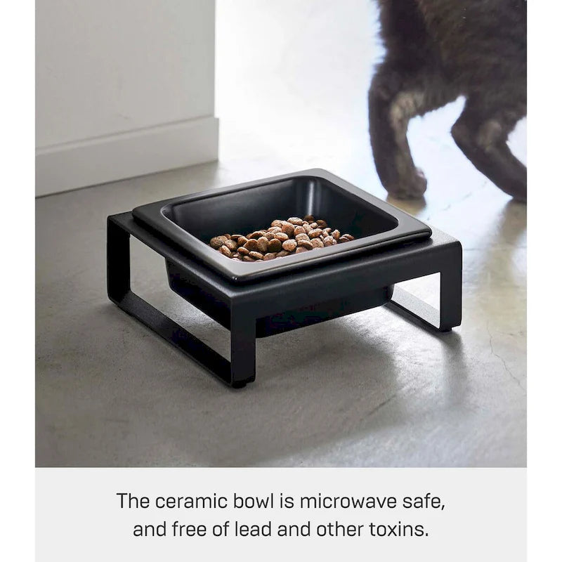 Yamazaki Home Single Pet Food Bowl - Two Styles, Steel and Ceramic, Short, 1.25 - L 6.1 x W 5.91 x H 2.36 inches