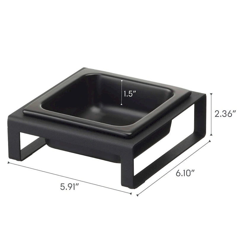 Yamazaki Home Single Pet Food Bowl - Two Styles, Steel and Ceramic, Short, 1.25 - L 6.1 x W 5.91 x H 2.36 inches
