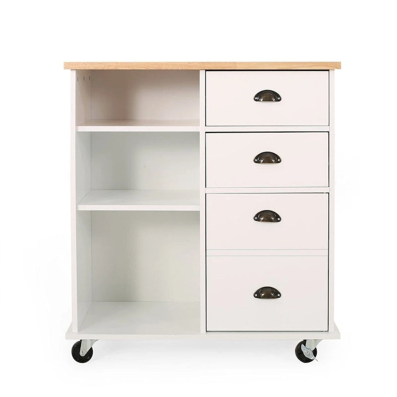 Contemporary Wood Kitchen Cart with Wheels Drawers and Cabinet by Christopher Knight Home