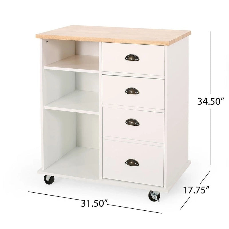 Contemporary Wood Kitchen Cart with Wheels Drawers and Cabinet by Christopher Knight Home