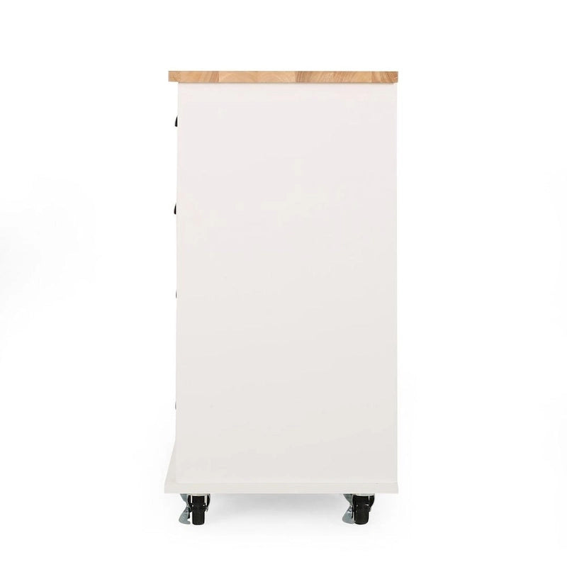Contemporary Wood Kitchen Cart with Wheels Drawers and Cabinet by Christopher Knight Home