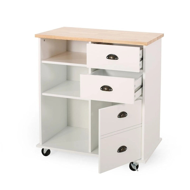 Contemporary Wood Kitchen Cart with Wheels Drawers and Cabinet by Christopher Knight Home