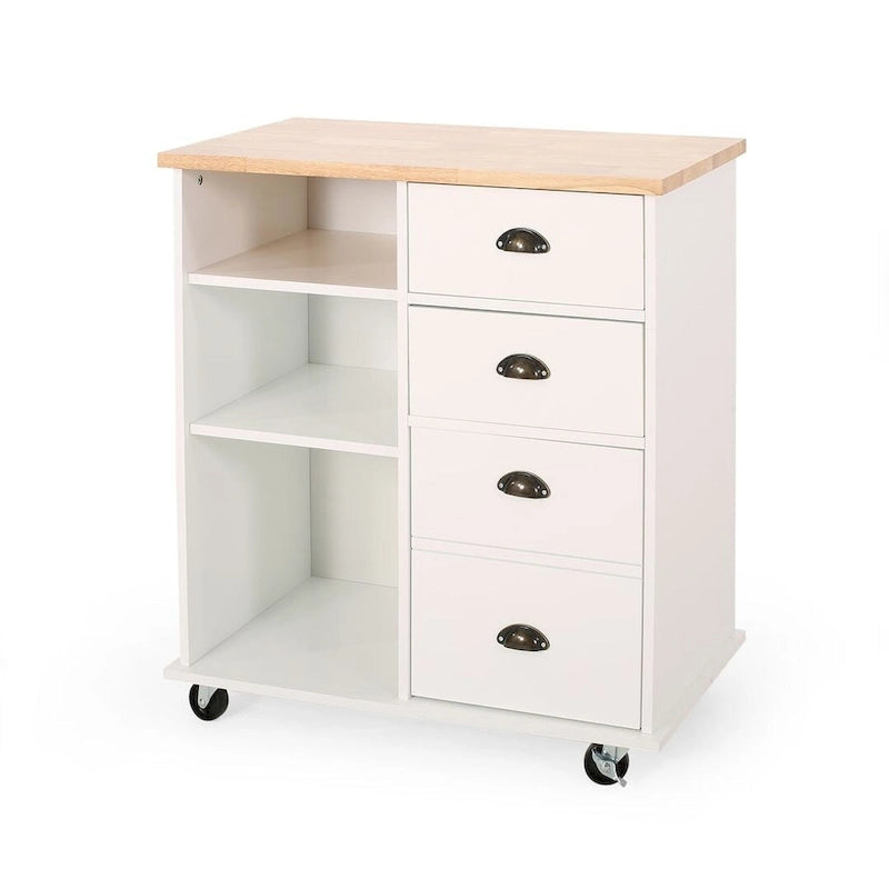 Contemporary Wood Kitchen Cart with Wheels Drawers and Cabinet by Christopher Knight Home