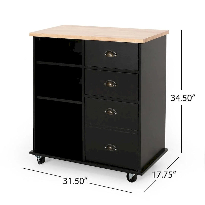 Contemporary Wood Kitchen Cart with Wheels Drawers and Cabinet by Christopher Knight Home