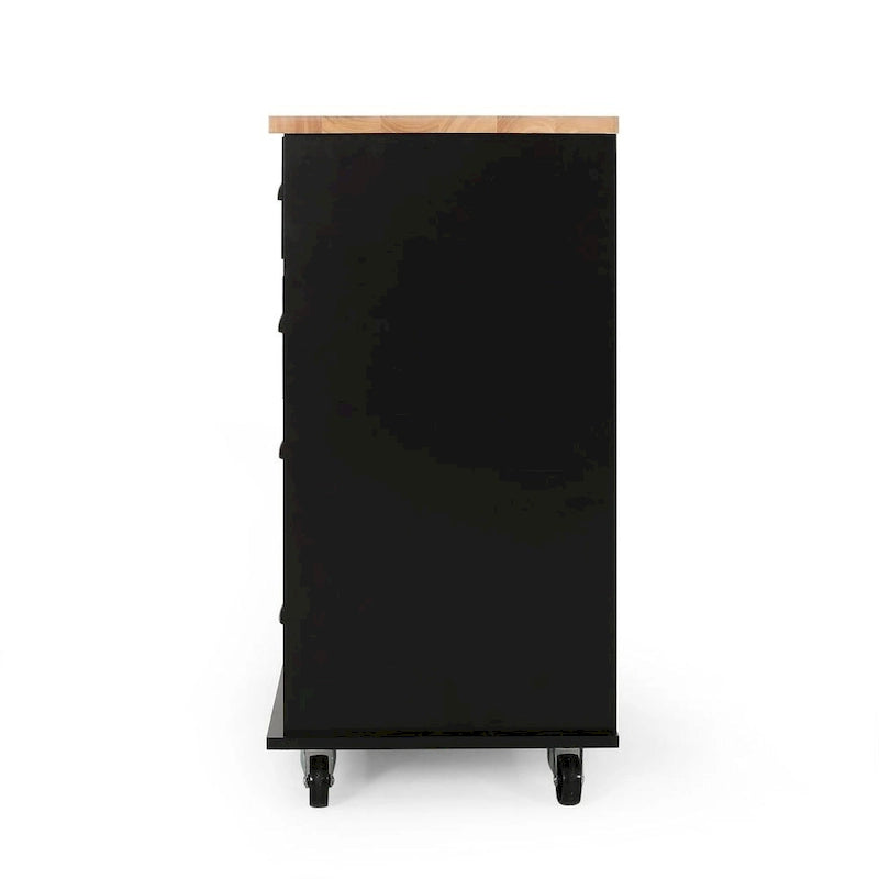 Contemporary Wood Kitchen Cart with Wheels Drawers and Cabinet by Christopher Knight Home