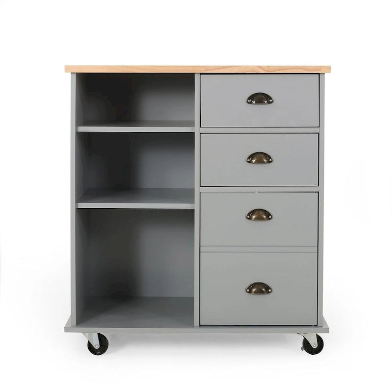 Contemporary Wood Kitchen Cart with Wheels Drawers and Cabinet by Christopher Knight Home