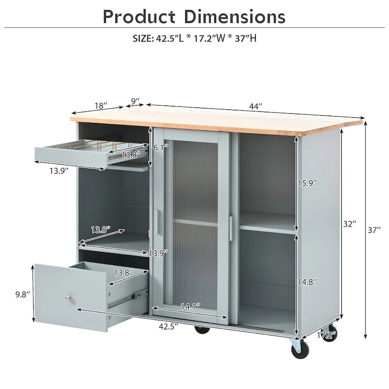 Kitchen Island with Drop Leaf and LED Light