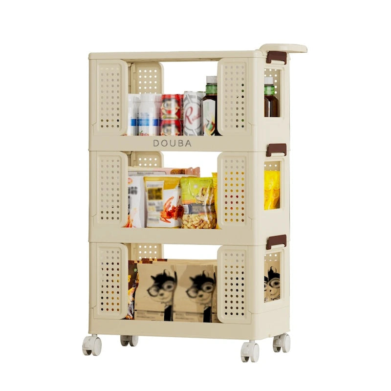 3-Tier Kitchen Storage Cart with Lockable Wheels