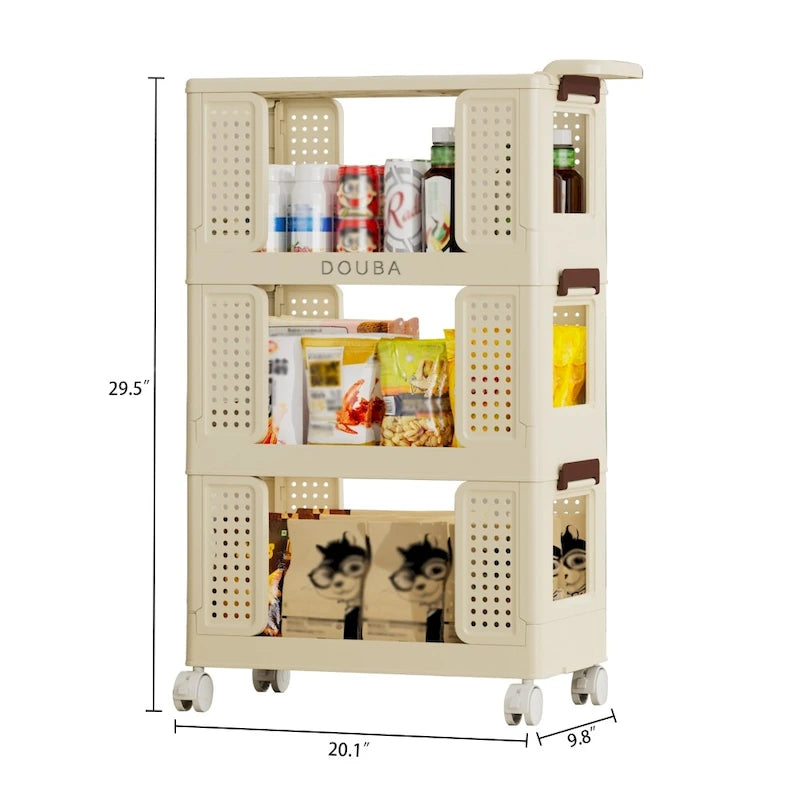 3-Tier Kitchen Storage Cart with Lockable Wheels