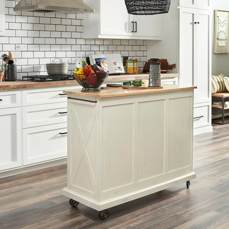 Seaside Lodge Off-White Wood Kitchen Cart - 45 x 36 x 16