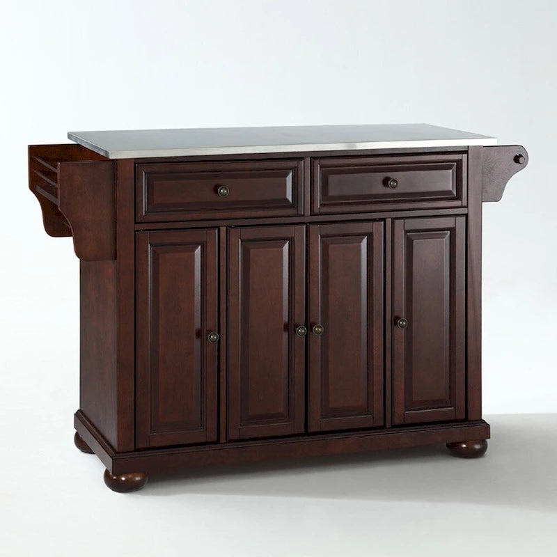 Crosley Alexandria Stainless Steel Top Kitchen Island in Vintage Mahogany Finish - 18d x 51.5w x 34h