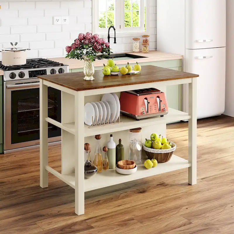 Solid Wood Rustic 45 Stationary Kitchen Island