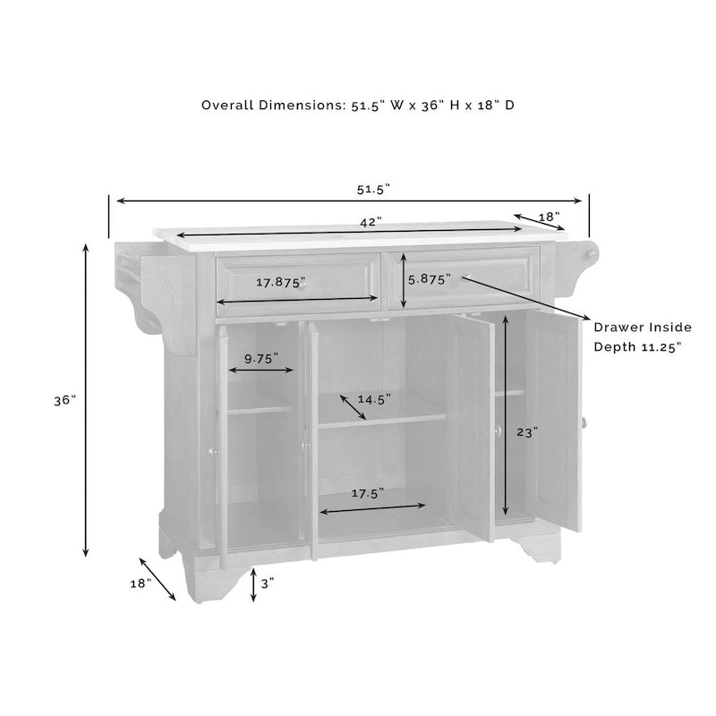 Crosley Lafayette Granite Top Full Size Kitchen Island/Cart - 51.5 W x 18 D x 36 H