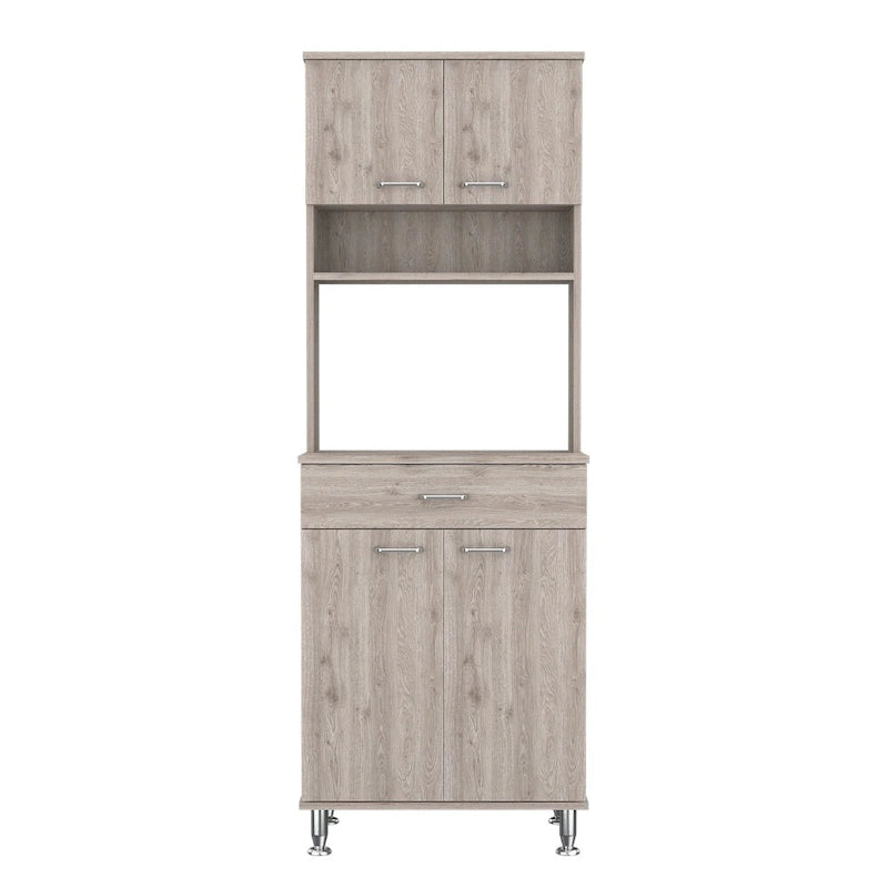 Newton 8-Shelf 1-Drawer 2-piece Kitchen Set, Kitchen Island and Pantry Cabinet White and Light Gray