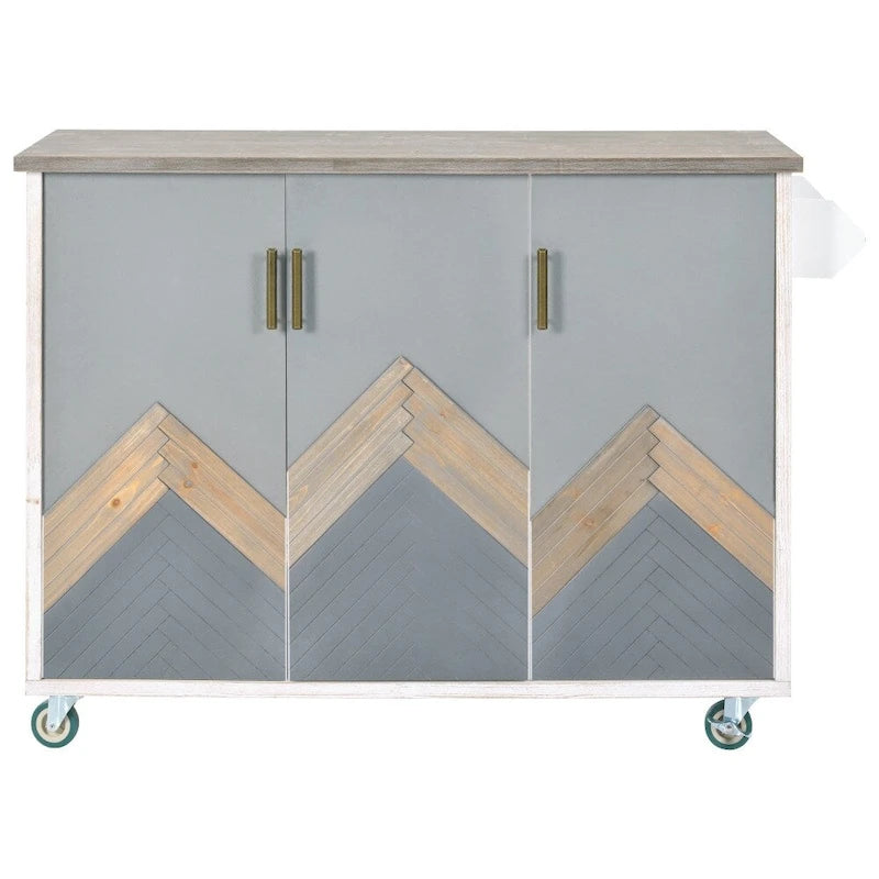 51 in. W Kitchen Island Retro Drop-Leaf Desktop on 4 Wheels with Internal Storage Rack and Towel Rack
