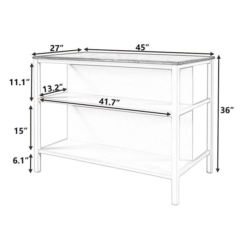 Solid Wood Rustic 45 in Kitchen Island with Butcher Block Top, 2 Shelves, Walnut and Cream White